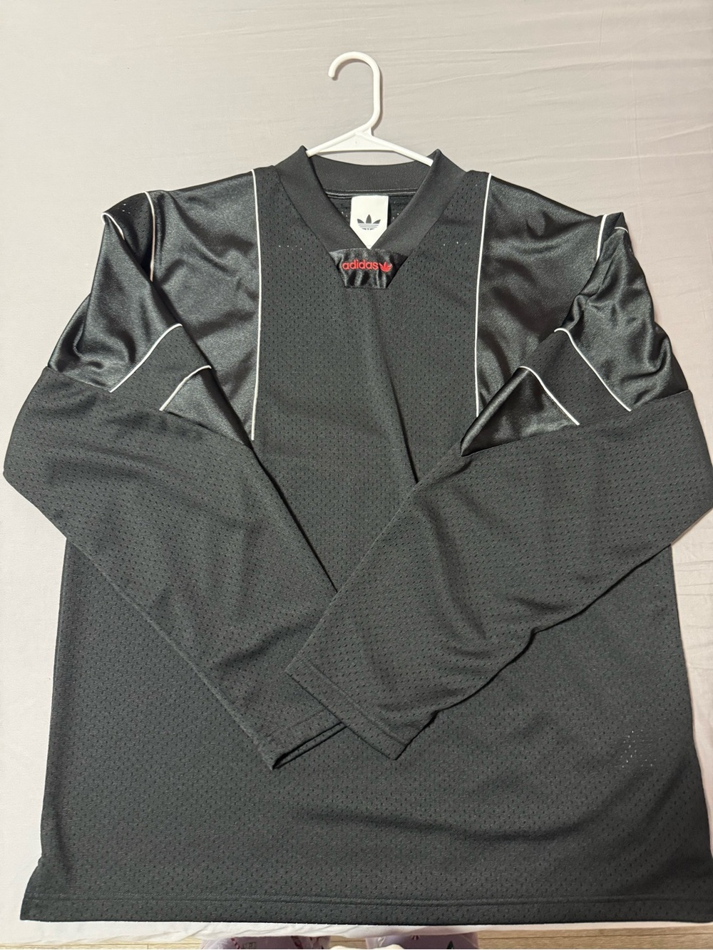 adidas Black Long Sleeve Performance Jersey with White Piping